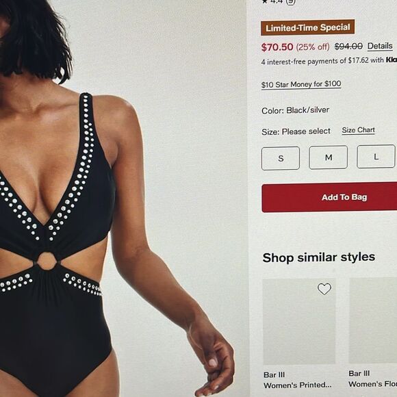 New! Bar III Tell Me About It Stud One-Piece Swimsuit Black Size Large - Picture 5 of 12